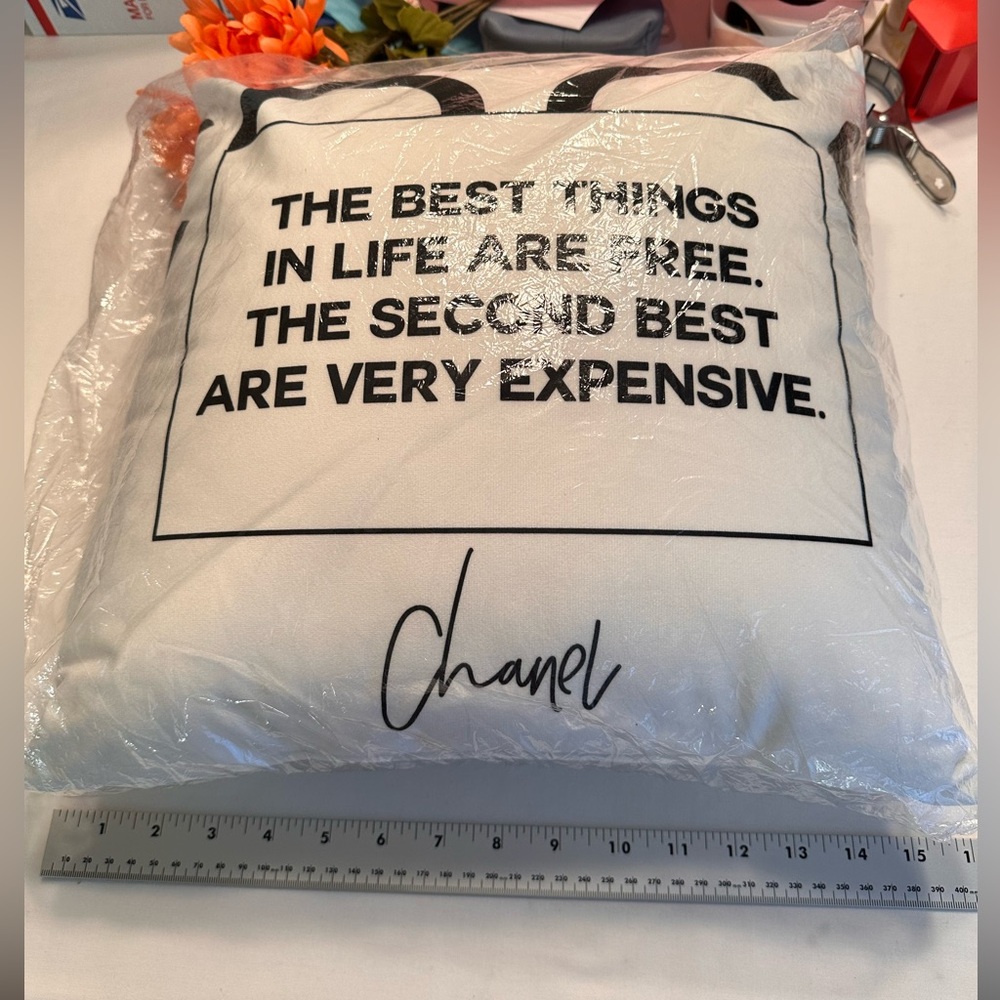 16x16 White Pillow Home Decor with Coco Chanel Quote New in Bag - Picture 3 of 6